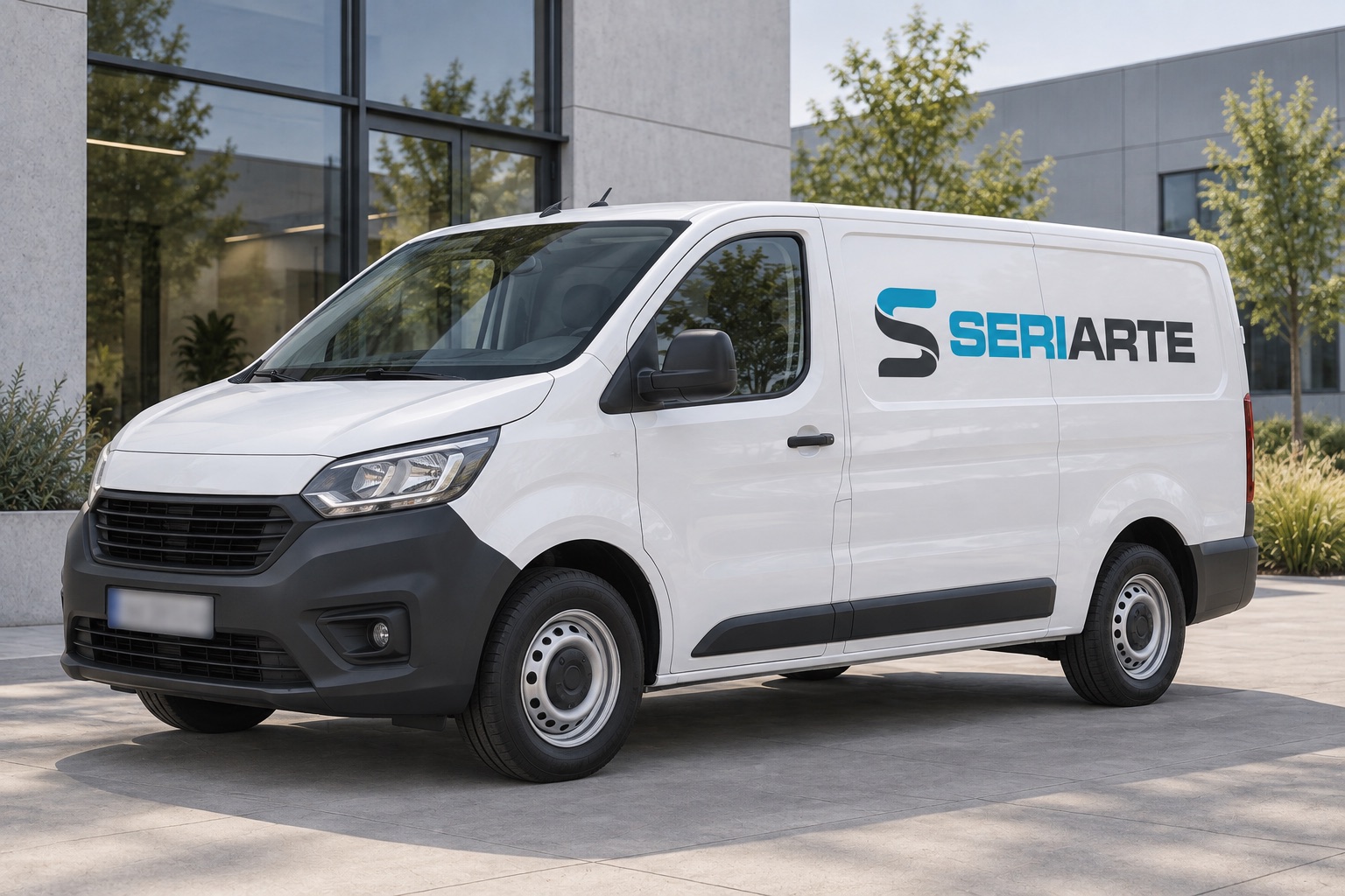Furgone aziendale con logo Seriarte essenziale